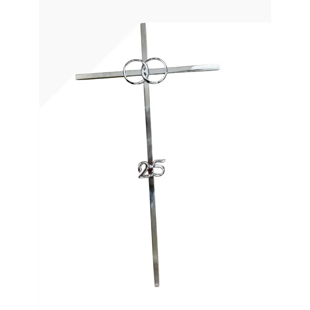Cake Topper 25th Anniversary Cross Interlocking Rings Christian Religious Décor